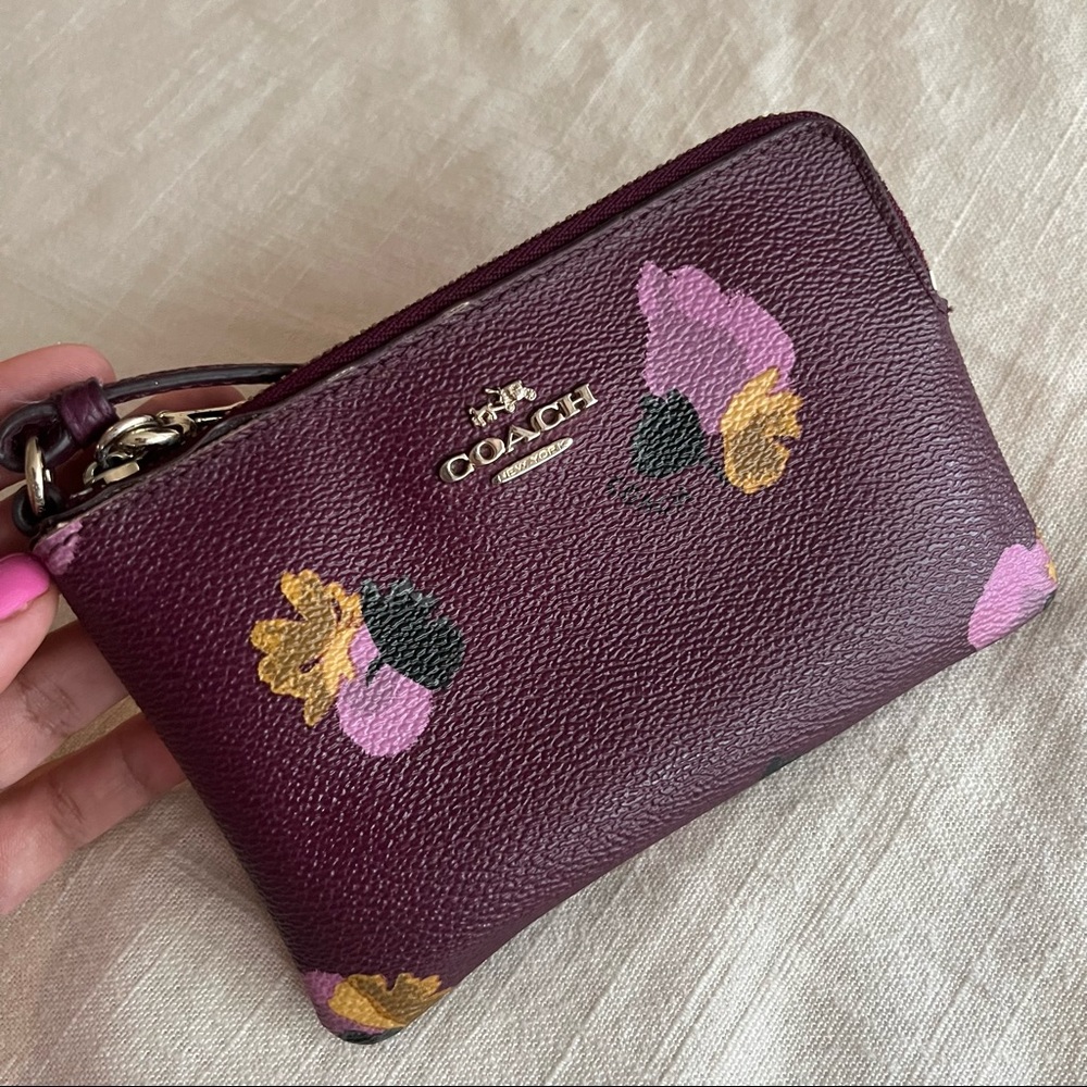 Coach Small Wristlet Wallet - Color Purple with flowers detailing